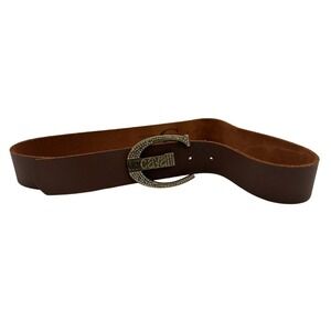 Just Cavalli Brown Leather Rhinestone Buckle Belt Size 40" Made In‎ Italy